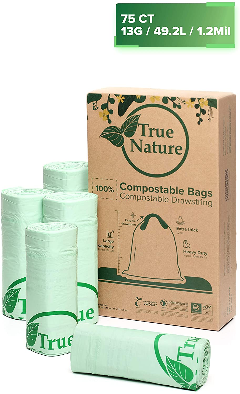 13 Gallon Compostable Trash Bags - 75 Pack
